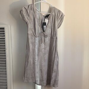 Motel Rocks Silver Sheath Mini Dress with Plunge Neckline